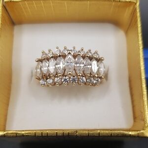 14K Solid Yellow Gold with Marquise and Round CZs Cocktail Ring